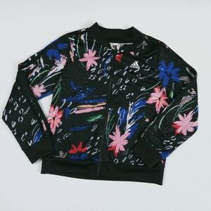 Adidas Girls Black Pink Spring Floral Tricot Tropical Track Jacket Size 10-12